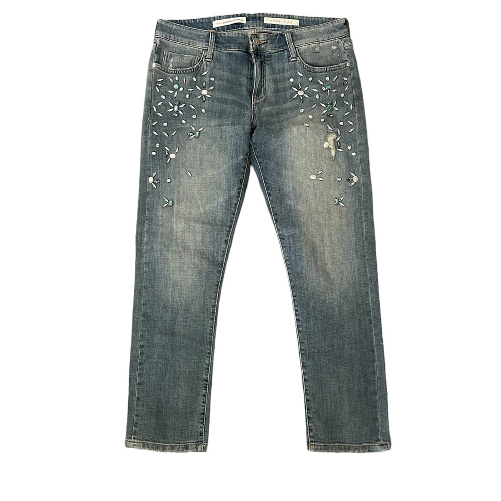 Anthro Pilcro beaded "Hyphen" cropped jeans
